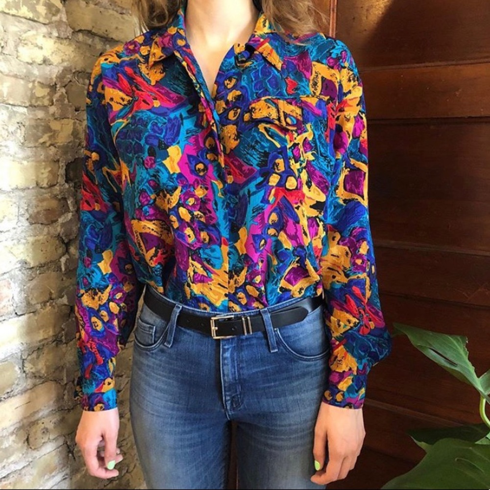 1980s Patterned Blouse